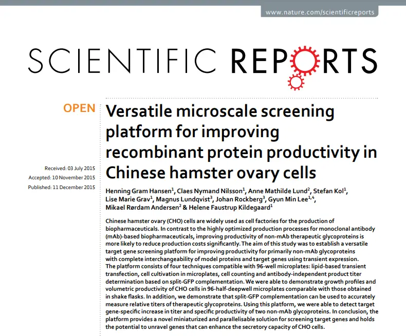 Versatile microscale screening platform for improving recombinant protein production in Chinese hamster ovary cells